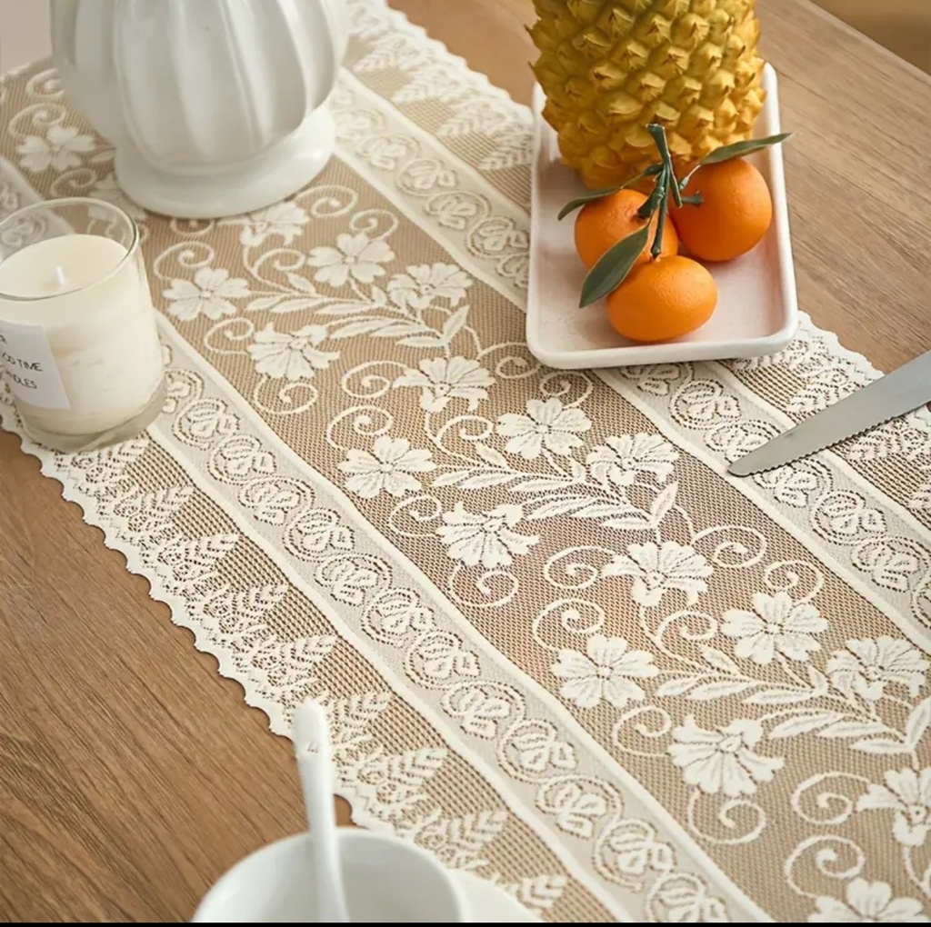 CAMINO DE MESA BEIGE DE ENCAJE 30X220CM