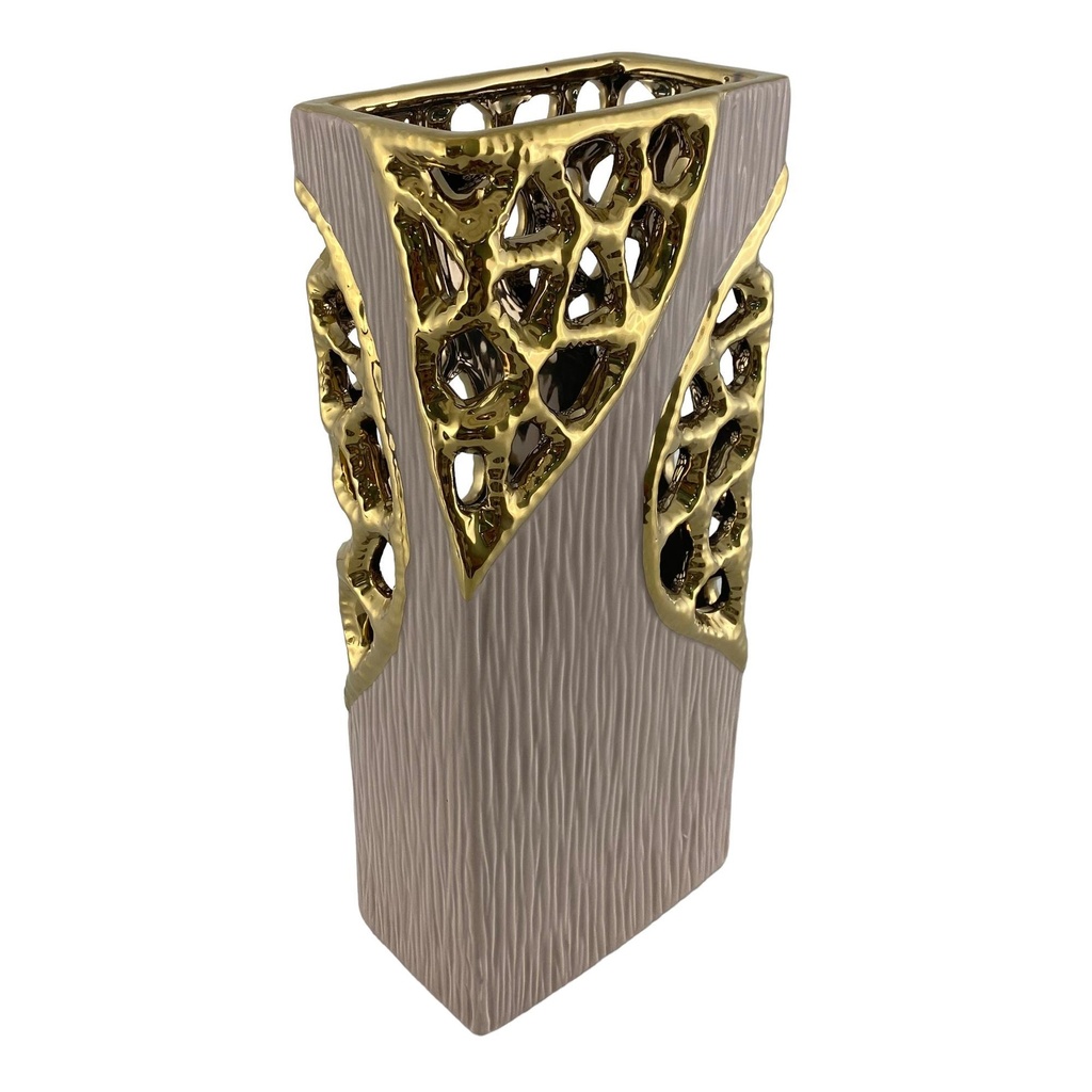 FLORERO ARENA/DORADO CUADRADO 15*10*33CM