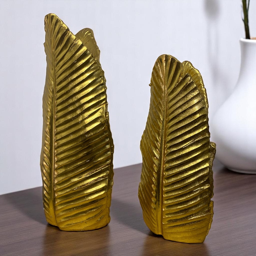 FLORERO FORMA DE HOJA DORADO 11X37X17