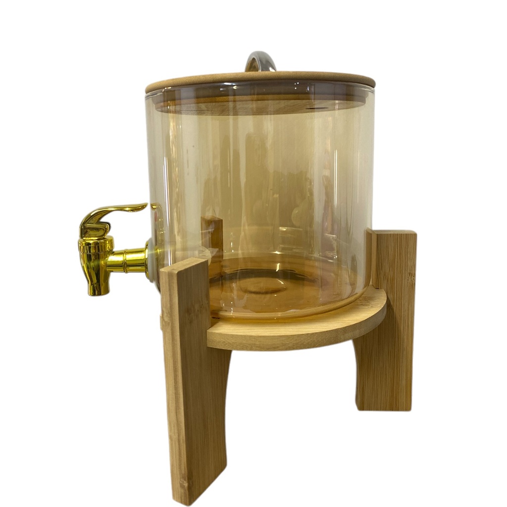 DISPENSADOR 2.6 LITROS. VIDRIO BASE DE MADERA CON TAPA HERMETICA 24X28CM