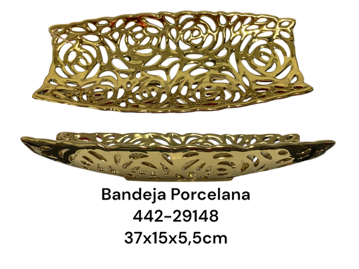 [442-29148] BANDEJA PORCELANA DORADA 37X15X5.5CM