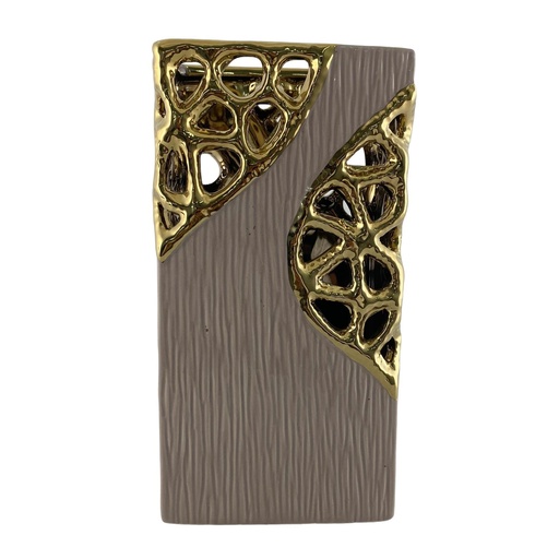 [441-648025] FLORERO ARENA/DORADO CUADRADO 14X8X25CM