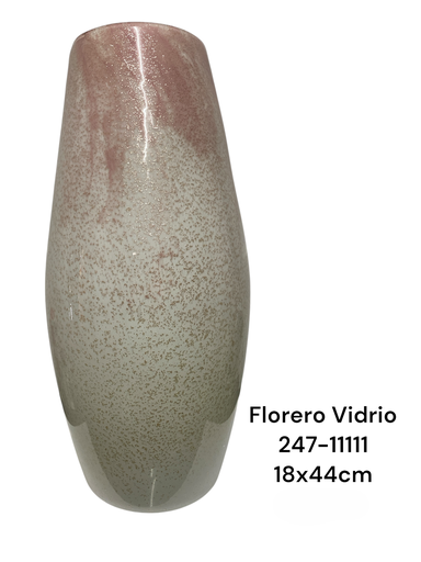 [247-11111] FLORERO DE VIDRIO BLANCO/ROSA/DORADO 18X44CM