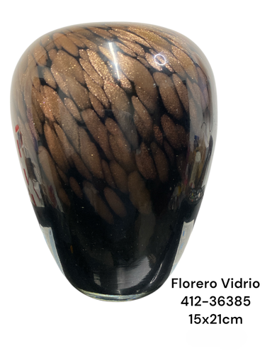 [412-36385] FLORERO DE VIDRIO NEGRO/CHAMPAGNE 15X21CM