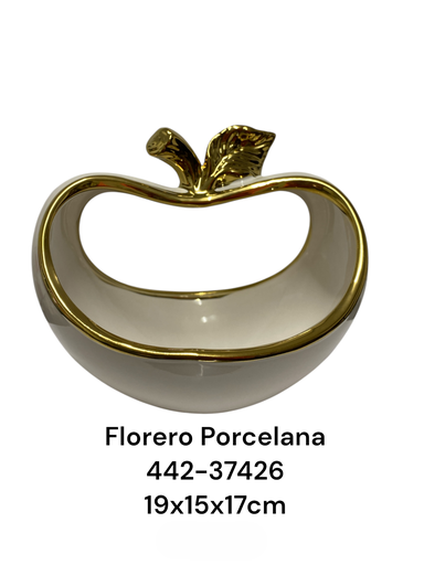 [442-37426] FLORERO MANZANA BLANCO/DORADO 19X15X16.5CM