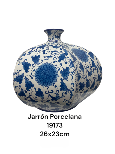 [CS19173] JARRON PORCELANA ROMBO FLORES AZULES 26X23CM