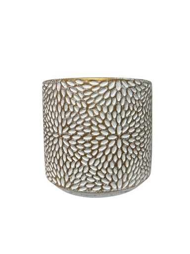 [8679813517863] MACETA BLANCO/DORADO 13.5*14CM