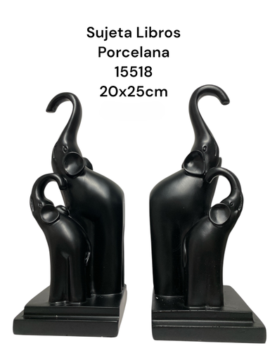 [15518] SUJETA LIBROS ELEFANTES PORCELANA NEGROS 20X25CM