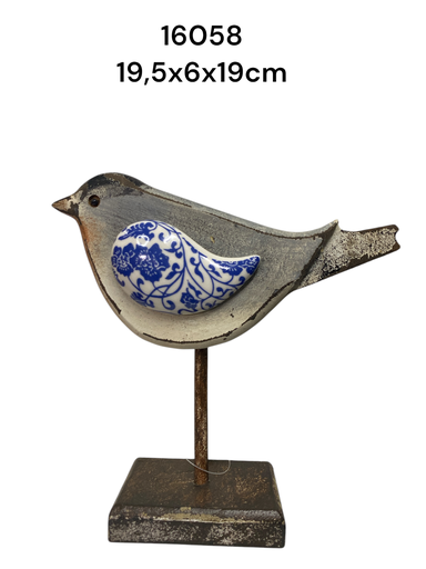 [16058] ADORNO PAJARO AZUL 19.5X6X19CM