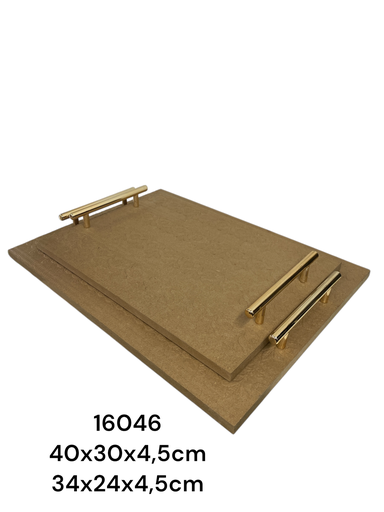 [16046] BANDEJA SETX2 MADERA GOLD 40X30X4.5CM 34X24X4.5CM