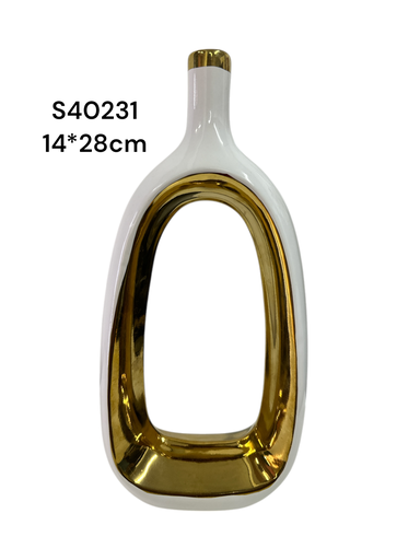 [2023126402310] S40231 FLORERO CERAMICA BLANCO DORADO 14X28CM