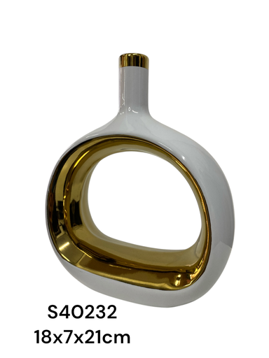 [2023126402327] S40232 FLORERO CERMICA BLANCO DORADO 18X7X21CM