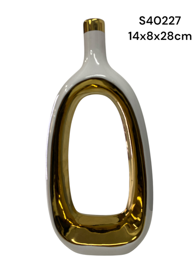 [2023126402273] S40227 FLORERO PORCELANA BLANCO DORADO 14X8X28CM