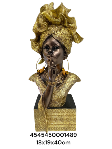 [4545450001489] AFRICANA BUSTO DORADO 18X19X40CM