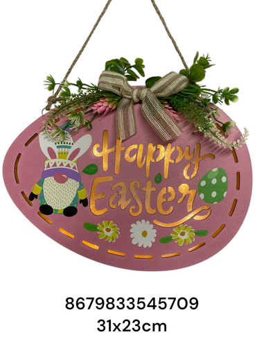 [8679833545709] LETRERO C/LUZ HAPPY EASTER ROSADO 31X23CM