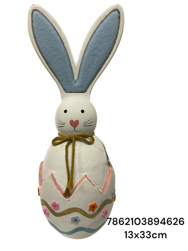 [7862103894626] TG24063 CONEJO EN HUEVO CERAMICA CON MADERA 13X33CM