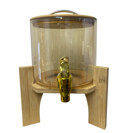 [202502020251206] DISPENSADOR 2.6 LITROS. VIDRIO BASE DE MADERA CON TAPA HERMETICA 24X28CM